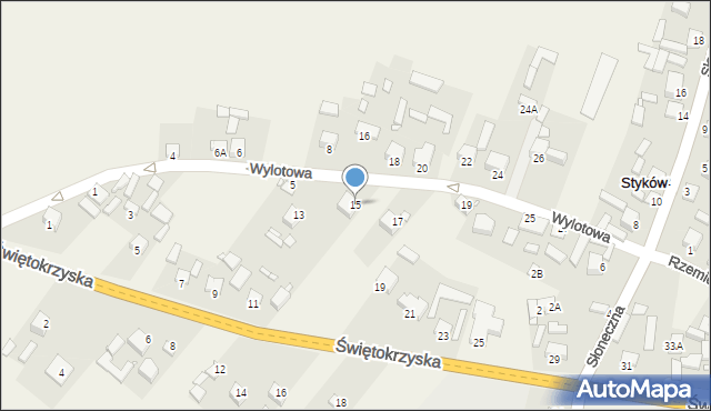 Styków, Wylotowa, 15, mapa Styków