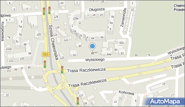 Toruń, Wybickiego Józefa, gen., 88, mapa Torunia