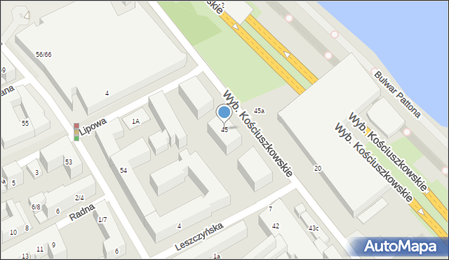 Warszawa, Wybrzeże Kościuszkowskie, 45, mapa Warszawy