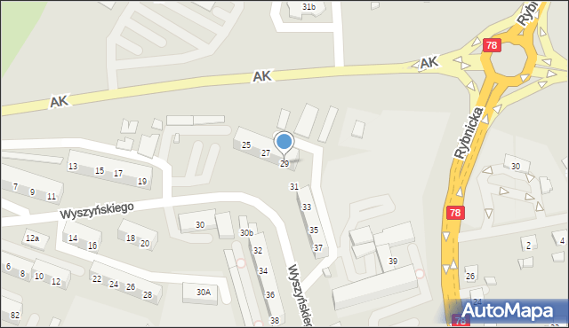 Wodzisław Śląski, Wyszyńskiego Stefana, ks. kard., 29, mapa Wodzisławia Śląskiego