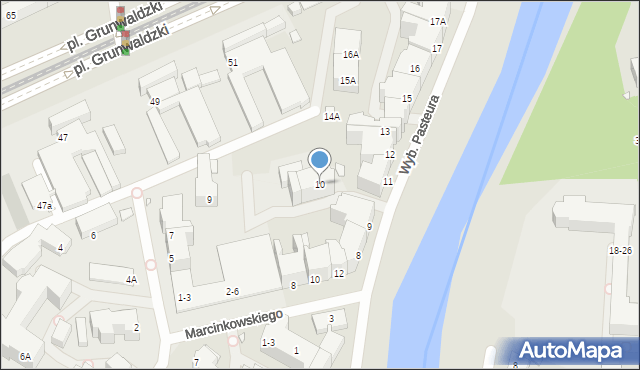 Wrocław, Wybrzeże Ludwika Pasteura, 10, mapa Wrocławia