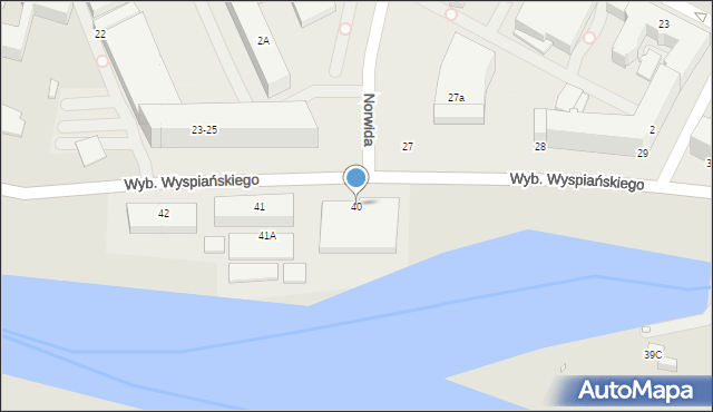 Wrocław, Wybrzeże Stanisława Wyspiańskiego, 40, mapa Wrocławia