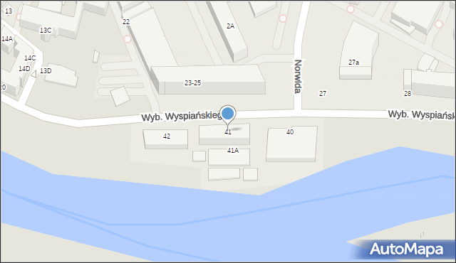 Wrocław, Wybrzeże Stanisława Wyspiańskiego, 41, mapa Wrocławia