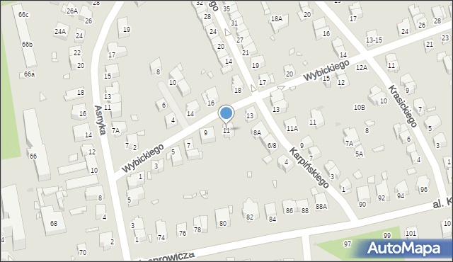 Wrocław, Wybickiego Józefa, gen., 11, mapa Wrocławia