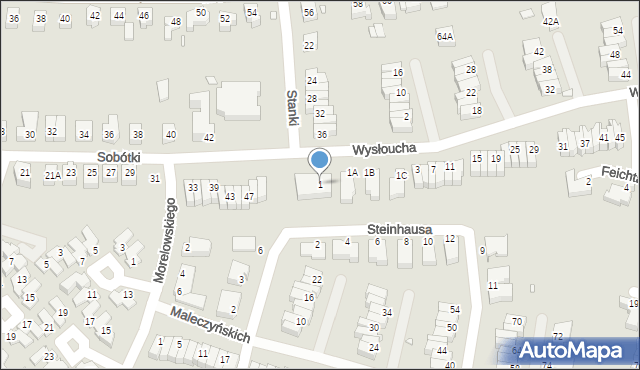 Wrocław, Wysłoucha Seweryna, 1, mapa Wrocławia