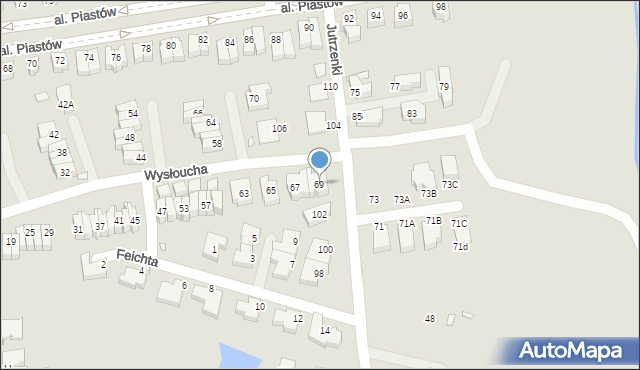 Wrocław, Wysłoucha Seweryna, 69, mapa Wrocławia