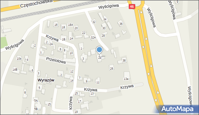 Wyrazów, Wyścigowa, 24, mapa Wyrazów