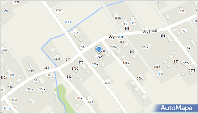 Wysoka, Wysoka, 374c, mapa Wysoka