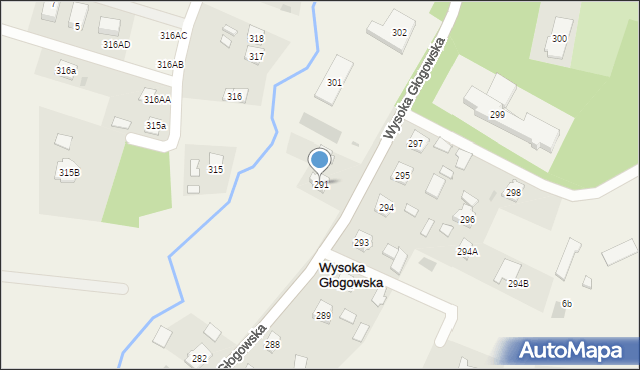 Wysoka Głogowska, Wysoka Głogowska, 291, mapa Wysoka Głogowska