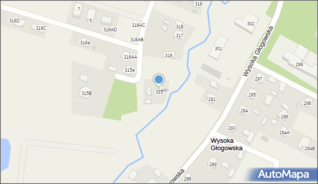 Wysoka Głogowska, Wysoka Głogowska, 315, mapa Wysoka Głogowska