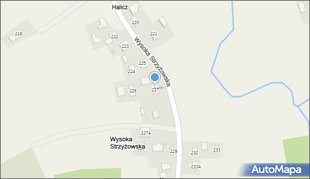 Wysoka Strzyżowska, Wysoka Strzyżowska, 227, mapa Wysoka Strzyżowska