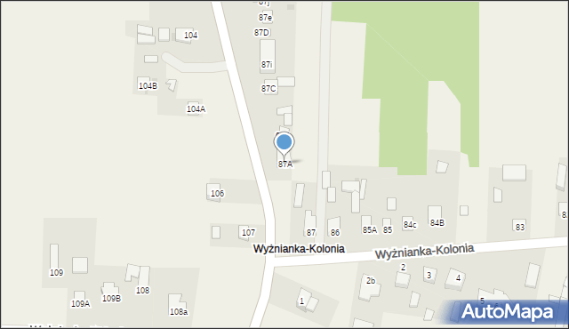 Wyżnianka-Kolonia, Wyżnianka-Kolonia, 87A, mapa Wyżnianka-Kolonia