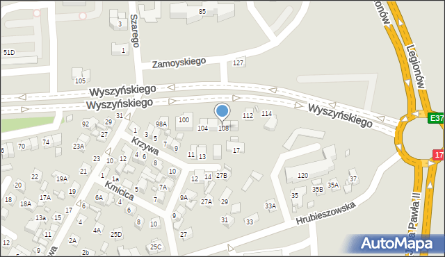 Zamość, Wyszyńskiego Stefana, ks. prym. kard., 108, mapa Zamościa