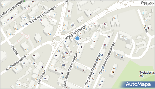 Zielona Góra, Wyspiańskiego Stanisława, 4a, mapa Zielona Góra