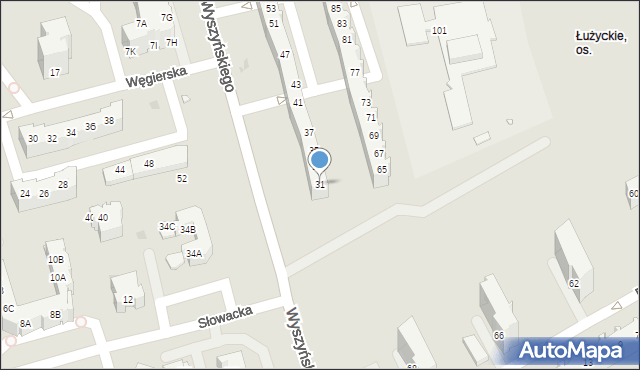 Zielona Góra, Wyszyńskiego Stefana, ks. kard., 31, mapa Zielona Góra