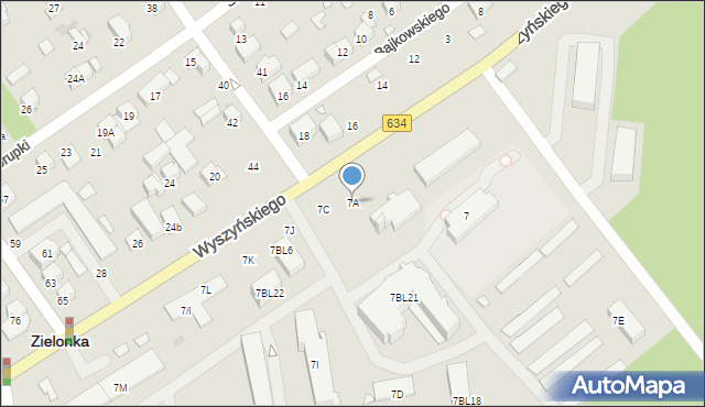 Zielonka, Wyszyńskiego Stefana, ks. prym. kard., 7A, mapa Zielonka
