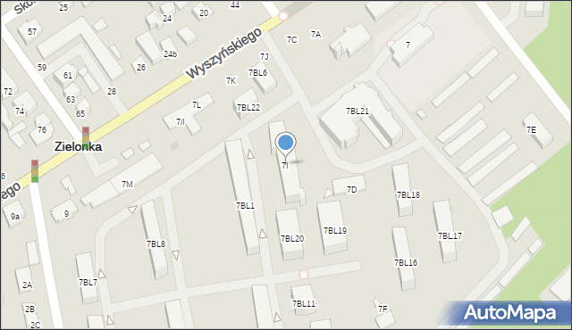 Zielonka, Wyszyńskiego Stefana, ks. prym. kard., 7I, mapa Zielonka