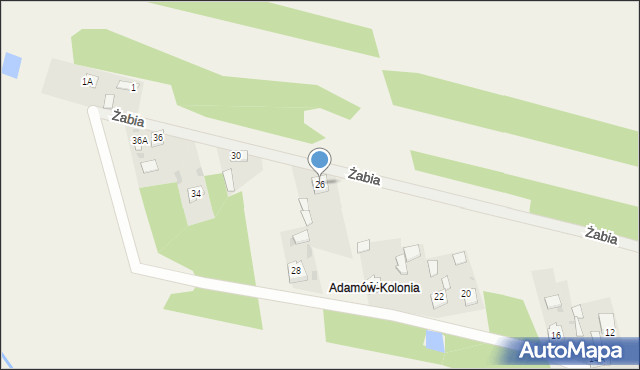 Adamów, Żabia, 26, mapa Adamów