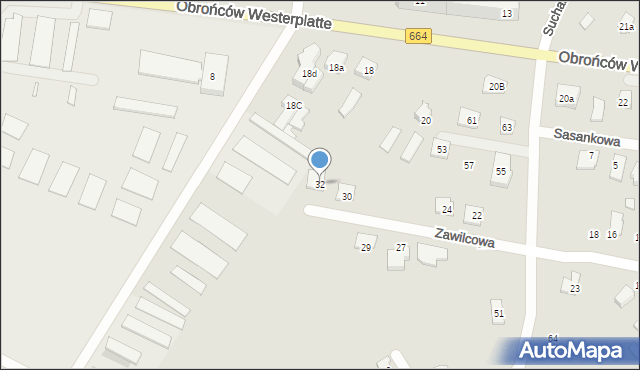 Augustów, Zawilcowa, 32, mapa Augustów