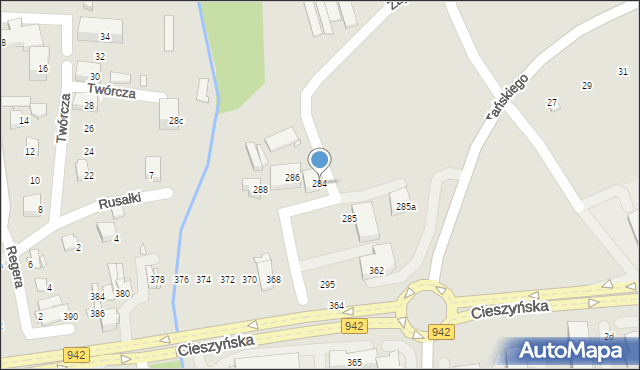 Bielsko-Biała, Zapłocie Duże, 284, mapa Bielsko-Białej