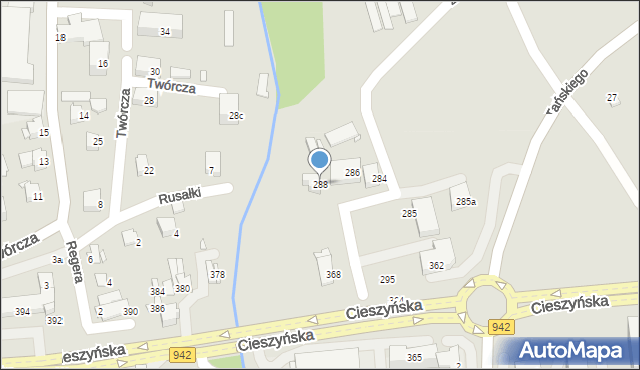 Bielsko-Biała, Zapłocie Duże, 288, mapa Bielsko-Białej