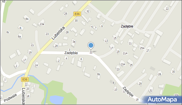 Bychawa, Zadębie, 11, mapa Bychawa