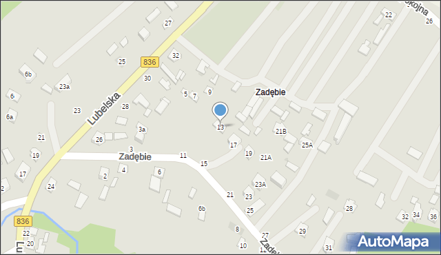 Bychawa, Zadębie, 13, mapa Bychawa