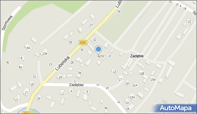 Bychawa, Zadębie, 5, mapa Bychawa