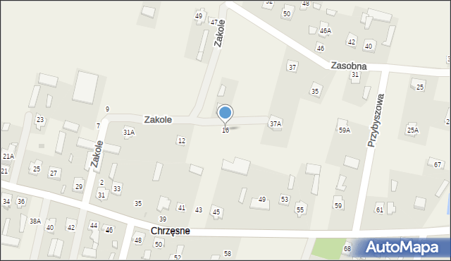 Chrzęsne, Zakole, 16, mapa Chrzęsne