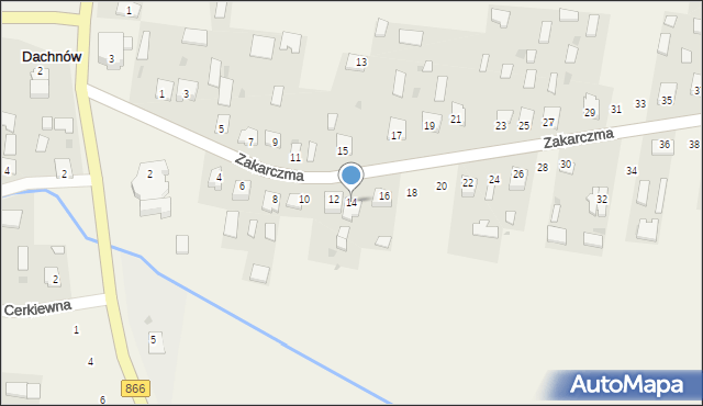 Dachnów, Zakarczma, 14, mapa Dachnów