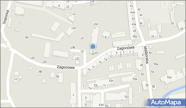 Elbląg, Zagonowa, 12, mapa Elbląga