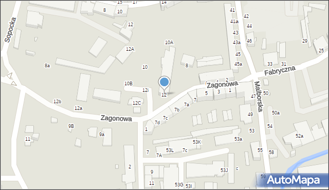 Elbląg, Zagonowa, 12, mapa Elbląga