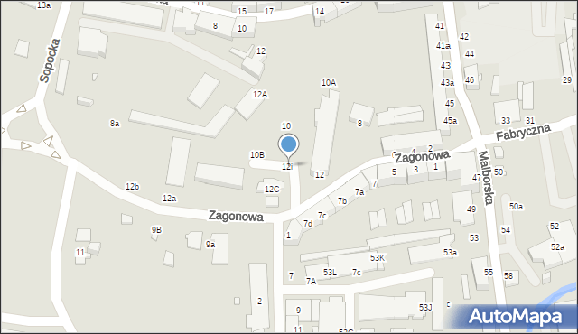 Elbląg, Zagonowa, 12i, mapa Elbląga