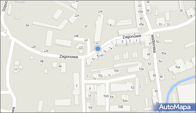Elbląg, Zagonowa, 7c, mapa Elbląga