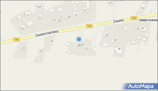 Giebło, Zawierciańska, 20, mapa Giebło