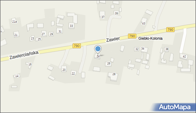 Giebło, Zawierciańska, 24, mapa Giebło