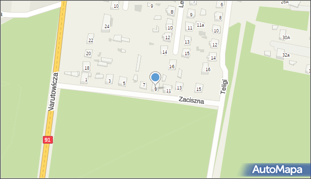 Gomunice, Zaciszna, 9, mapa Gomunice