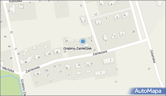 Grabiny-Zameczek, Zamkowa, 16, mapa Grabiny-Zameczek