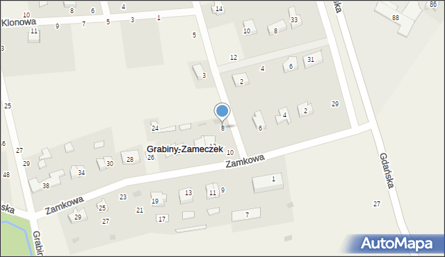 Grabiny-Zameczek, Zamkowa, 8, mapa Grabiny-Zameczek