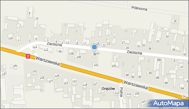 Gręzów, Zaciszna, 38, mapa Gręzów