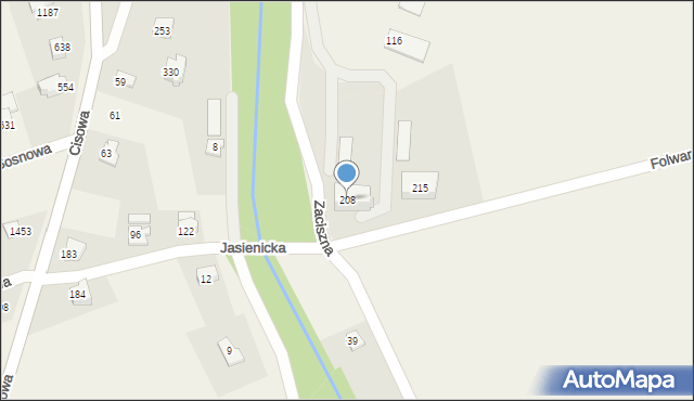 Jaworze, Zaciszna, 208, mapa Jaworze