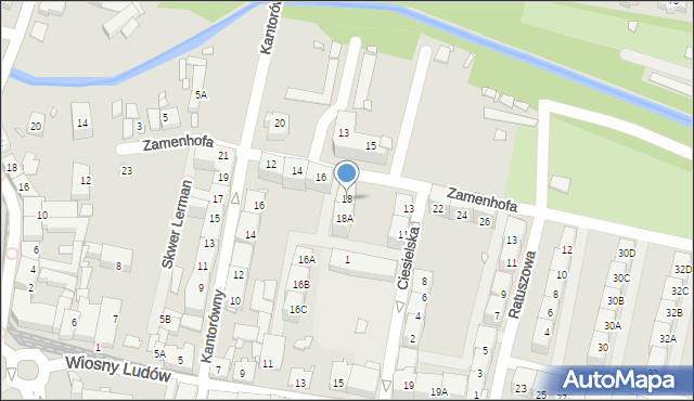 Katowice, Zamenhofa Ludwika, dr., 18, mapa Katowic
