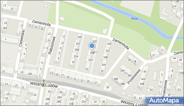 Katowice, Zamenhofa Ludwika, dr., 32B, mapa Katowic