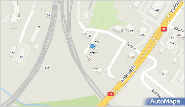 Katowice, Zadole, 70B, mapa Katowic