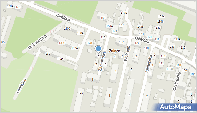 Katowice, Zamułkowa, 3, mapa Katowic