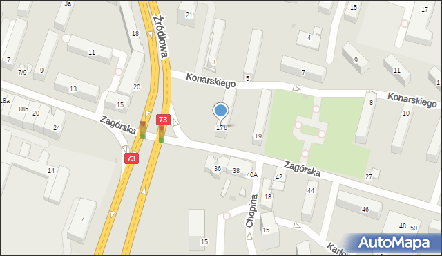 Kielce, Zagórska, 17b, mapa Kielc