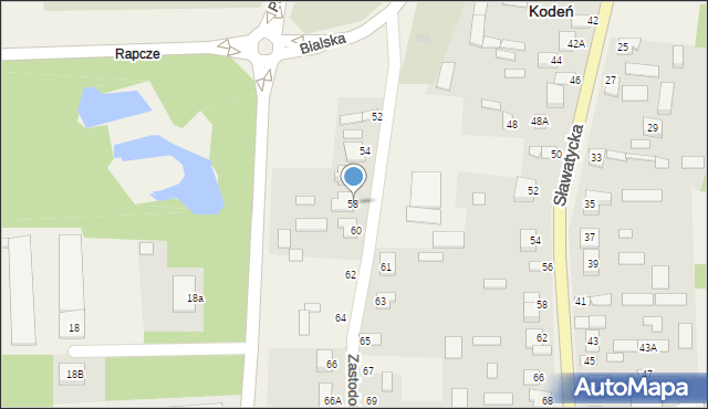 Kodeń, Zastodolna, 58, mapa Kodeń