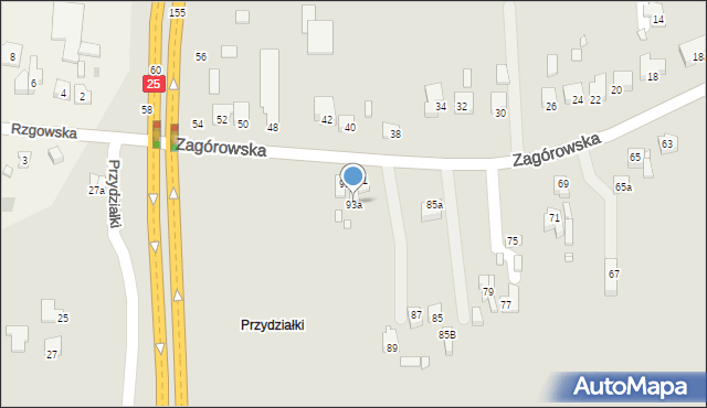 Konin, Zagórowska, 93a, mapa Konina