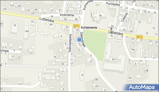 Końskowola, Zakładowa, 6, mapa Końskowola