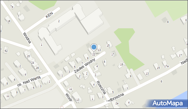 Kostrzyn nad Odrą, Zaułek Wodny, 11, mapa Kostrzyn nad Odrą